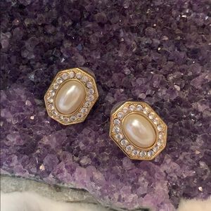 P.E.P. Vintage Octagonal Post Earrings Erwin Pearl Rhinestone & Pearl